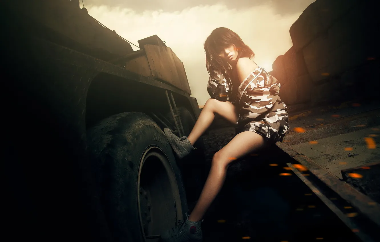 Photo wallpaper girl, wheel, Asian