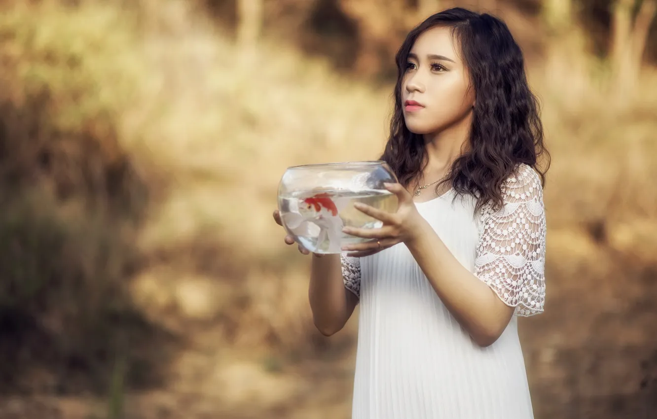 Photo wallpaper girl, fish, desire