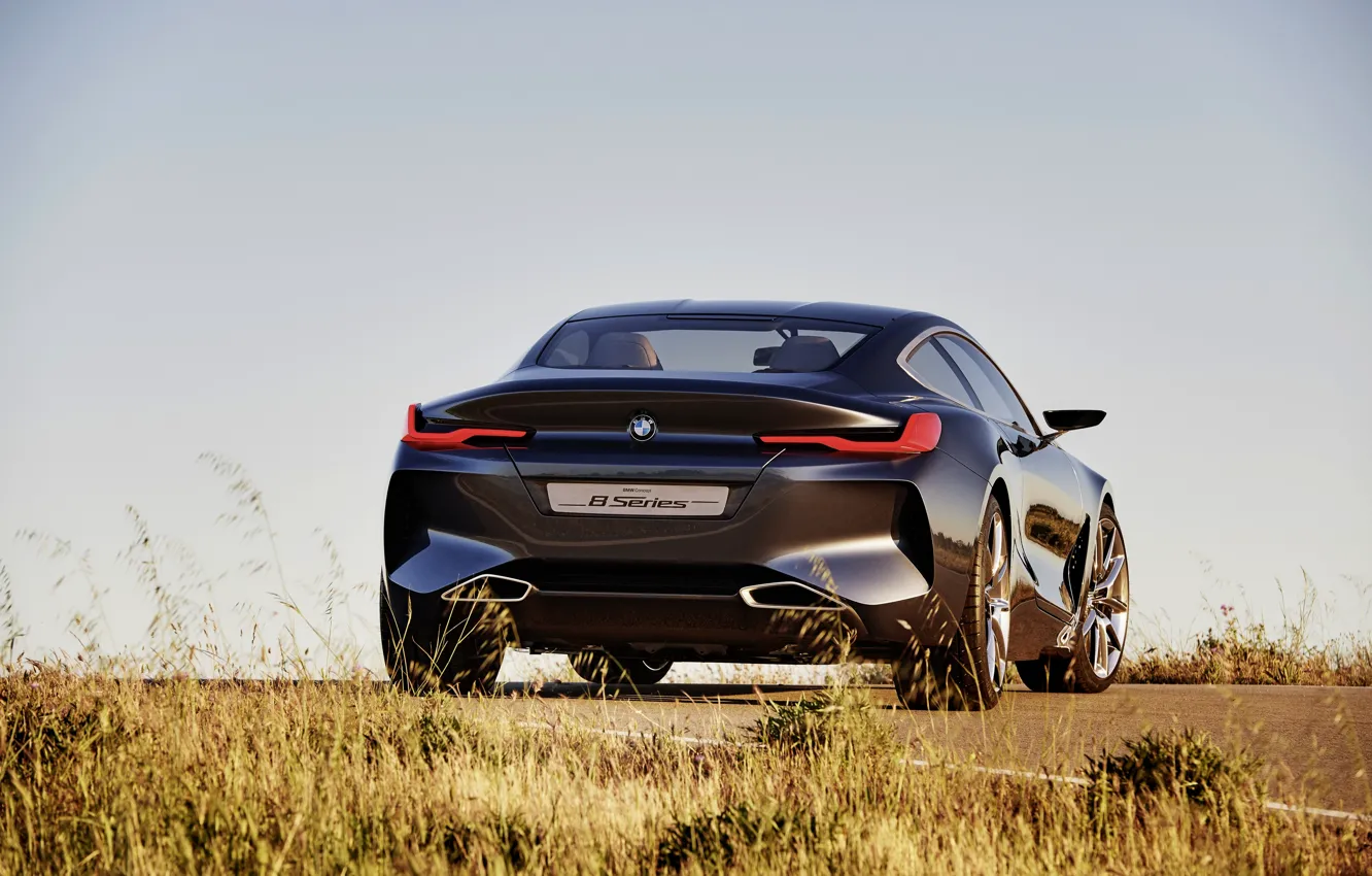 Photo wallpaper the sky, grass, coupe, BMW, back, 2017, 8-Series Concept