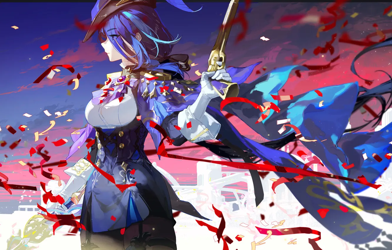 Photo wallpaper girl, gun, Genshin Impact, Clorinde