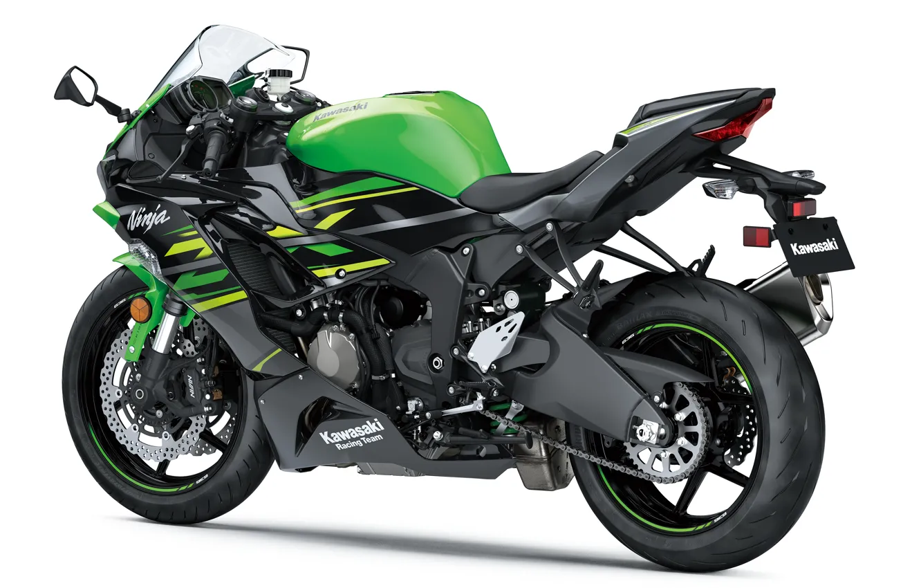 Photo wallpaper green, motorcycle, bike, motorcycle, superbike, sportbike, white background, Kawasaki Ninja ZX-6R