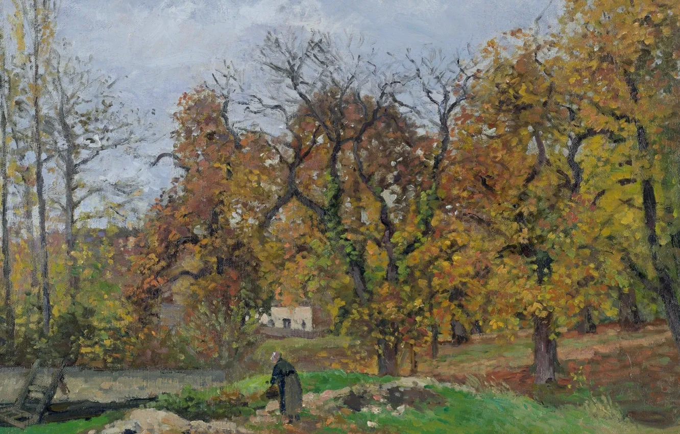 Photo wallpaper autumn, trees, picture, Camille Pissarro, Autumn Landscape near PONTOISE