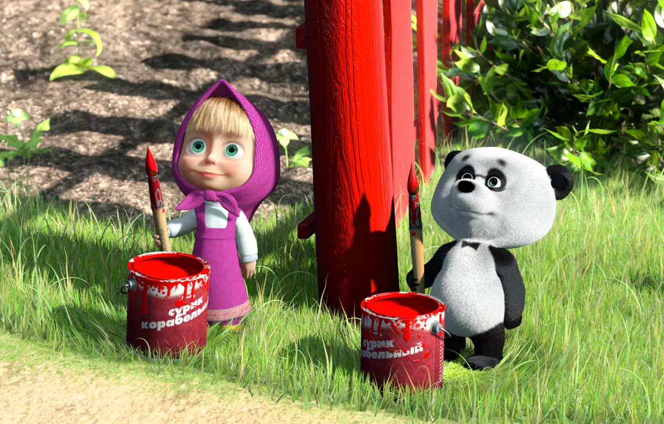 Photo wallpaper cartoon, Masha and the bear, animation