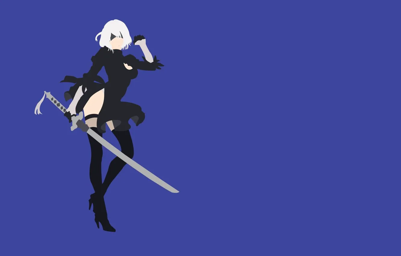 Photo wallpaper robot, minimalism, sword, dress, blonde, Nier Automata, Type B, Yorha No2