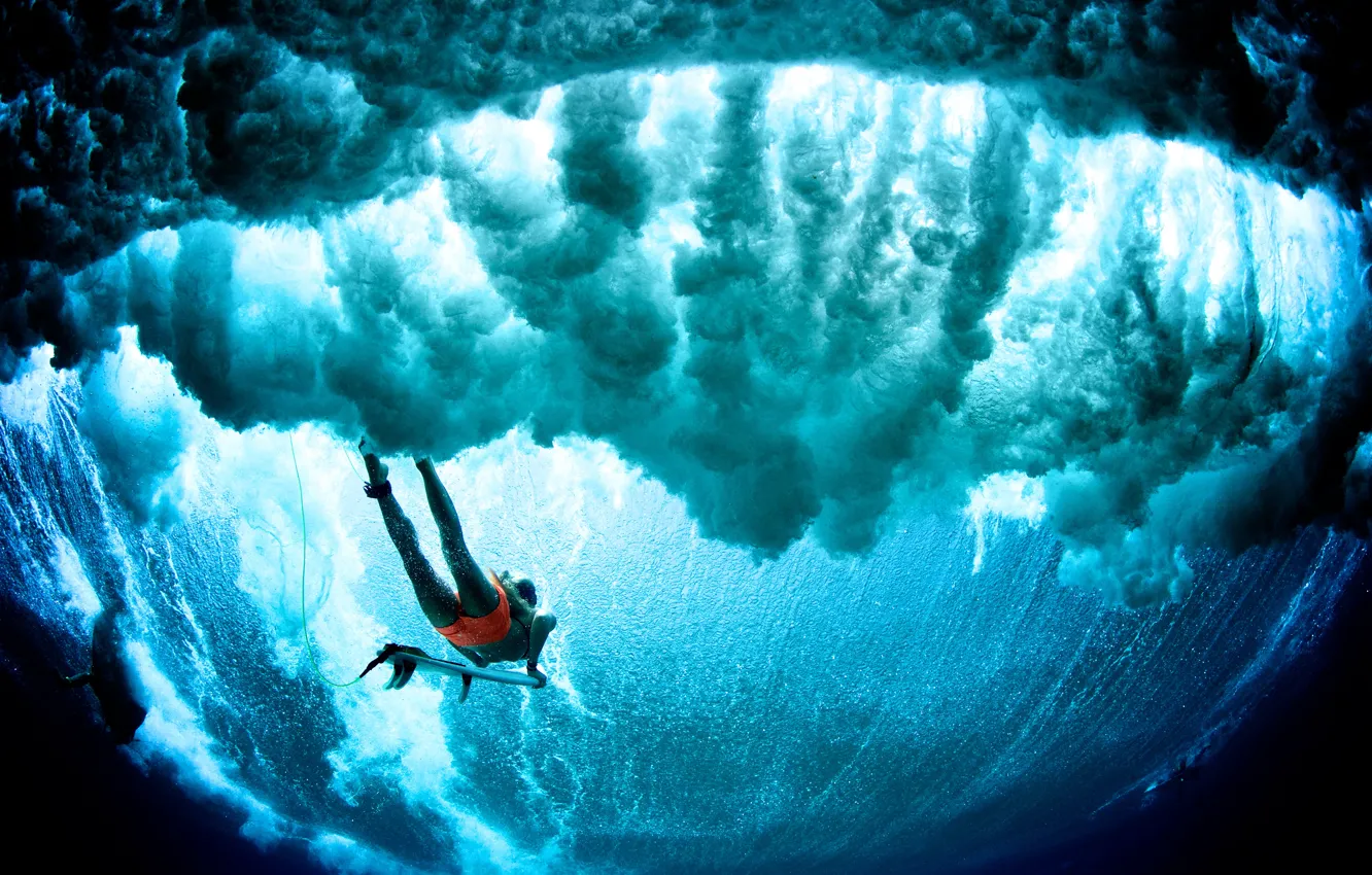 Photo wallpaper surf, wave, female