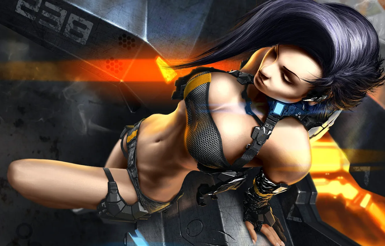 Photo wallpaper girl, sexy, cyborg, 3D model, big Breasts, sensors, sexy, science fiction