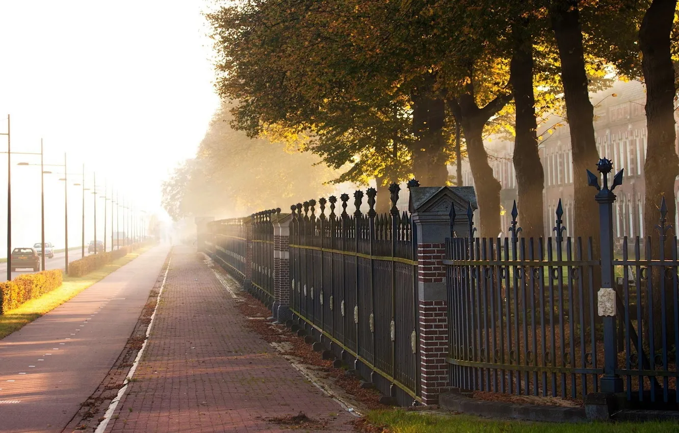 Photo wallpaper road, the city, street, the fence