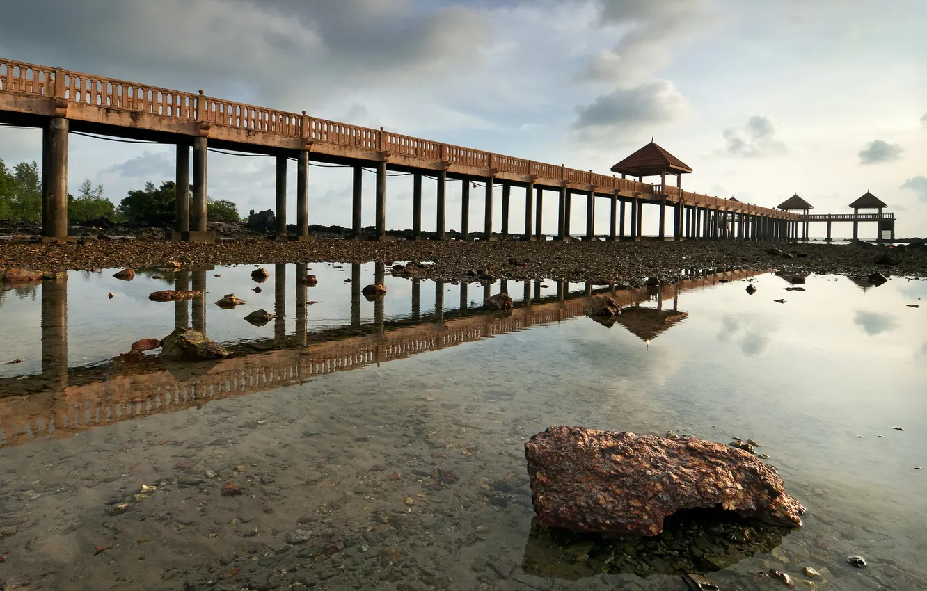 Photo wallpaper sea, landscape, bridge, Malaysia