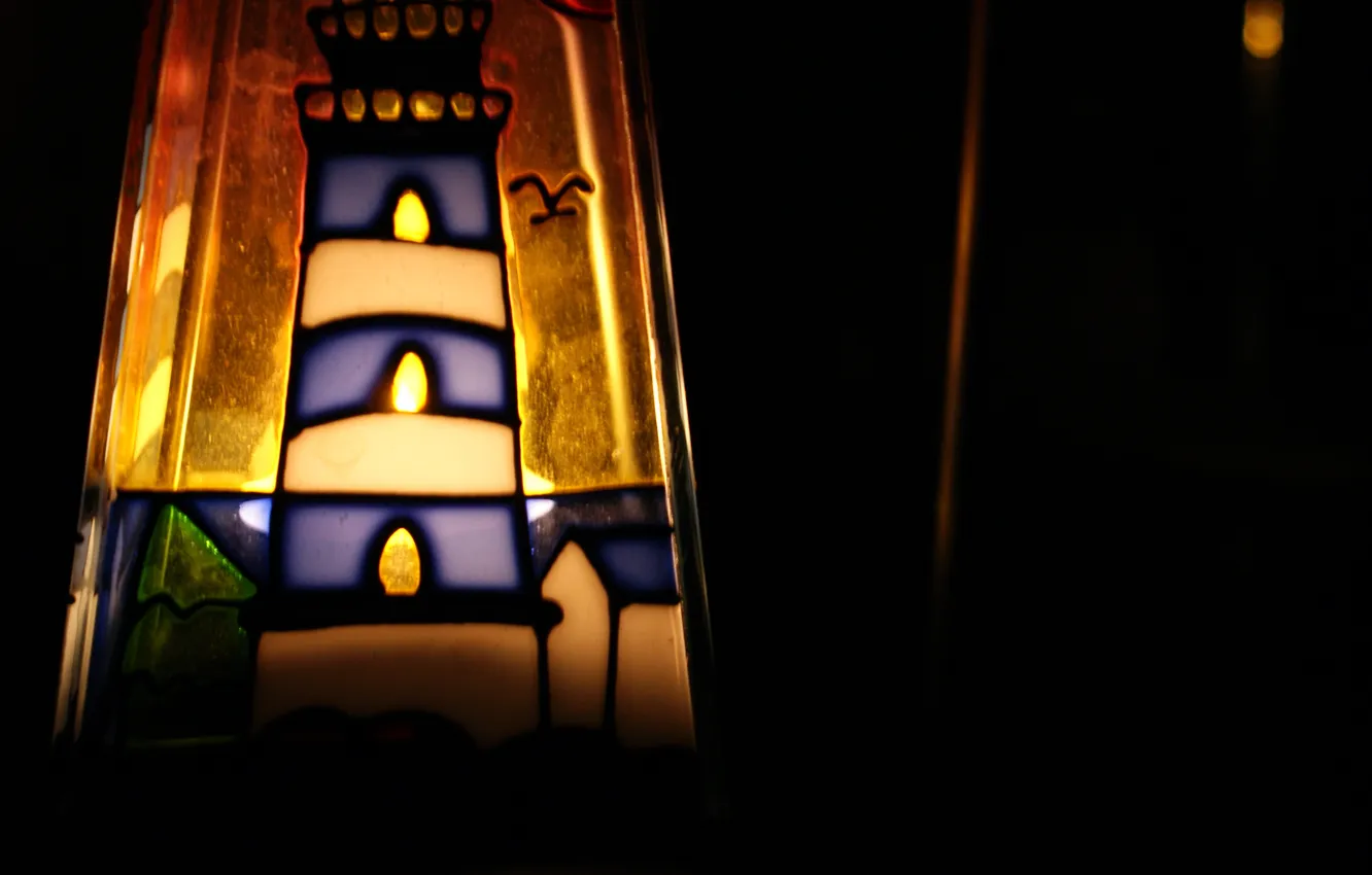 Photo wallpaper rays, light, lighthouse, candles, candle holder