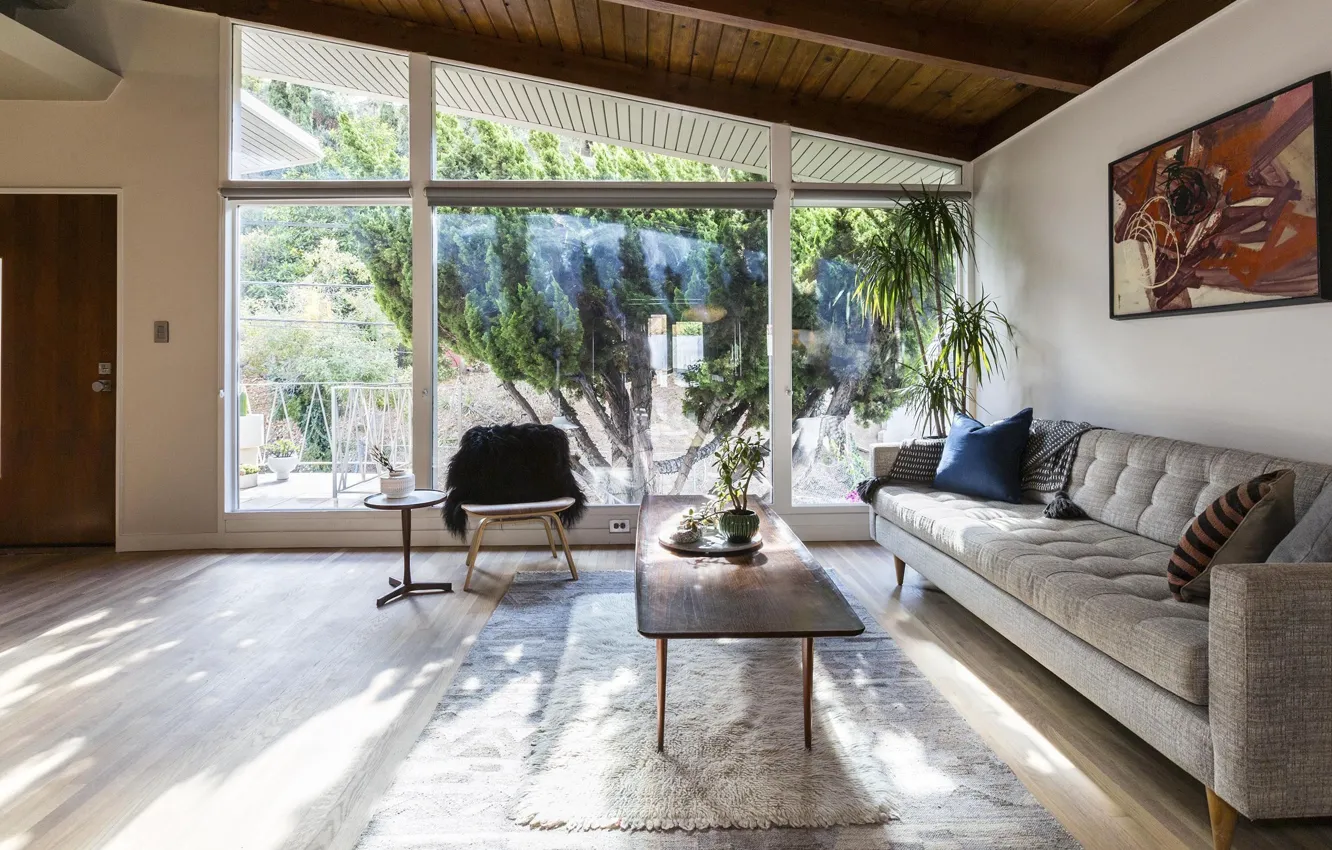 Photo wallpaper minimalism, room, style, interior, sofa, living room, chair, design