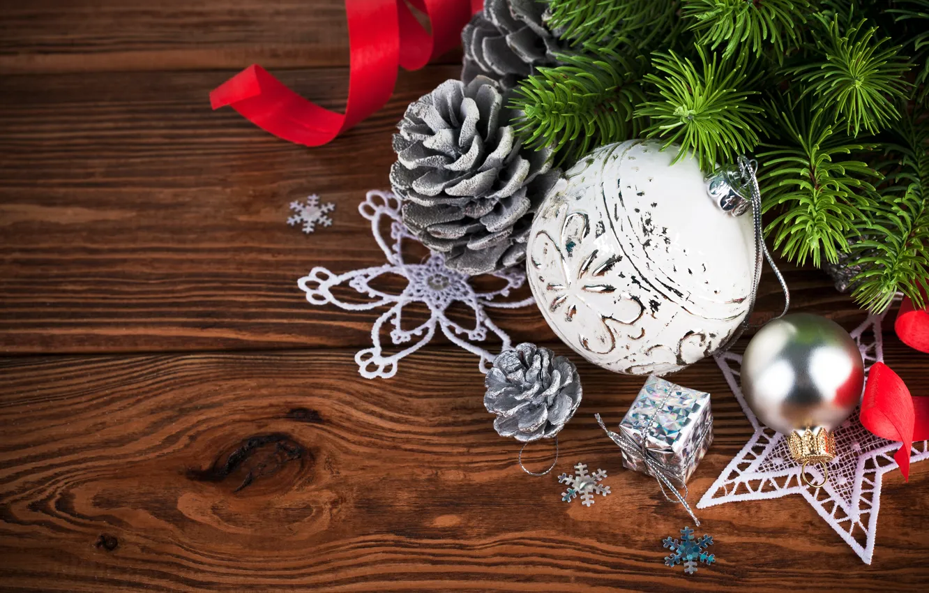 Photo wallpaper decoration, balls, New Year, Christmas, Christmas, wood, decoration, Merry
