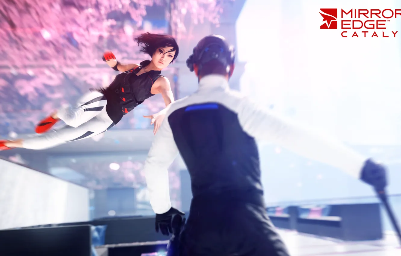 Photo wallpaper girl, jump, the game, blow, the enemy, Mirror's Edge: Catalyst