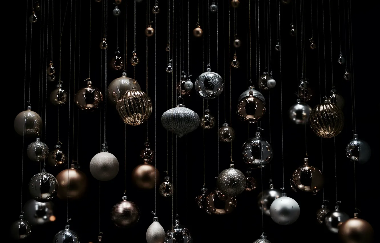 Photo wallpaper balls, holiday, balls, toys, new year, different