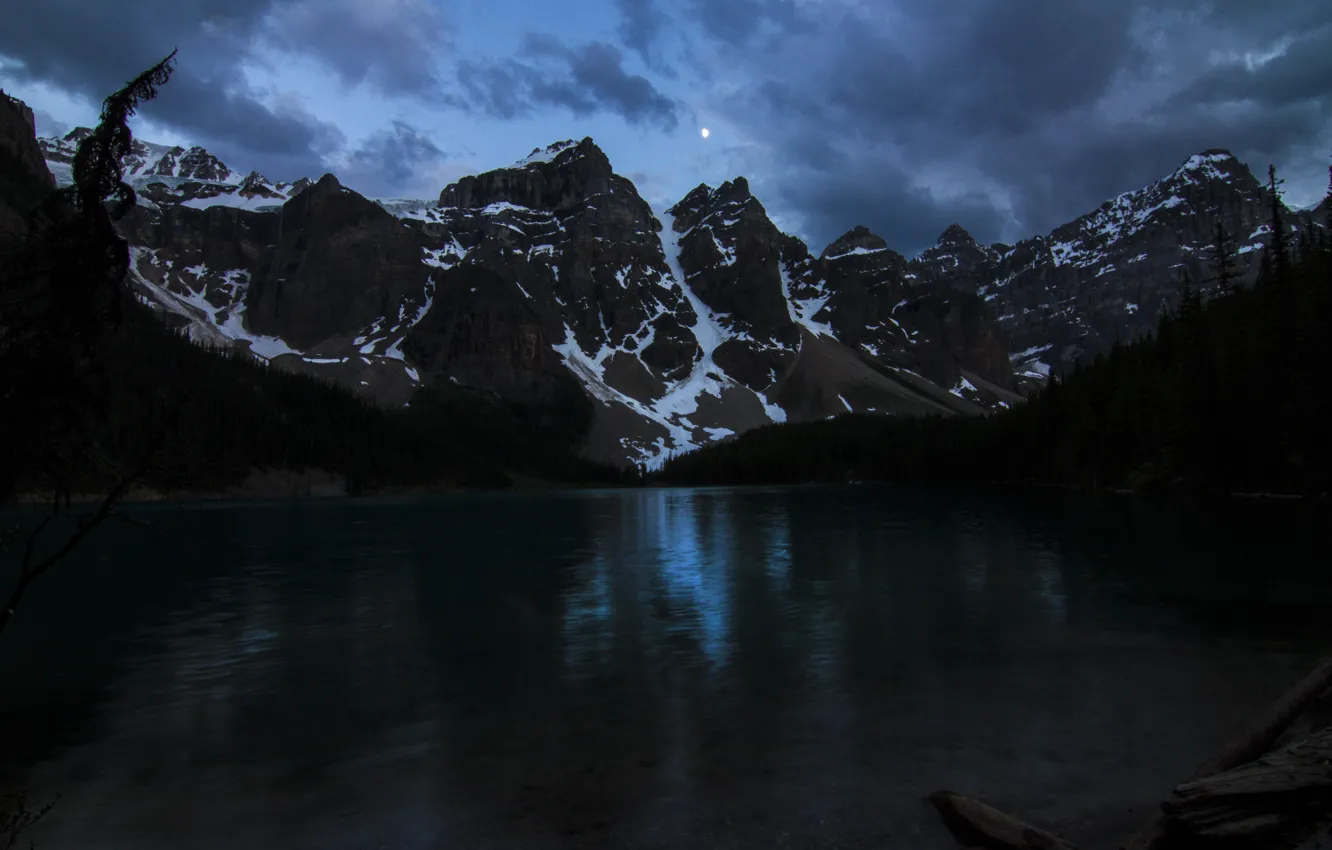 Photo wallpaper the sky, clouds, mountains, nature, rocks, the moon, the evening, Canada