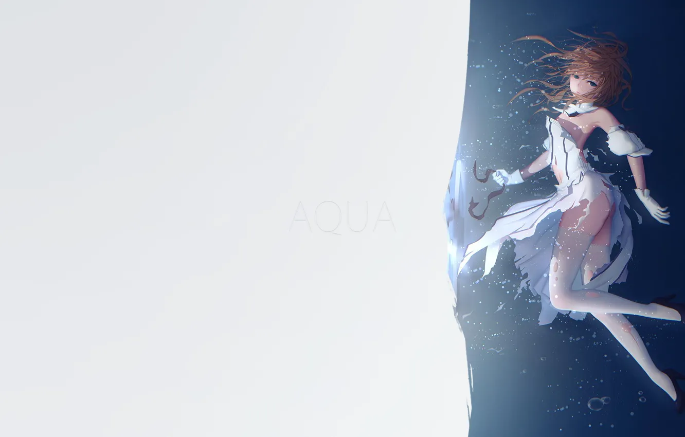 Photo wallpaper girl, minimalism, anime, Aqua, blue eyes, illustration, simple background, anime girl