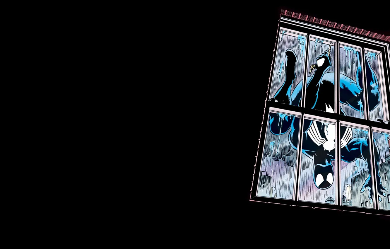 Photo wallpaper rain, comics, window, venom, spider man, black suit