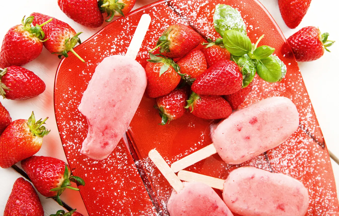 Photo wallpaper berries, strawberry, ice cream, dessert, Strawberry, dessert, ice cream, fruit ice