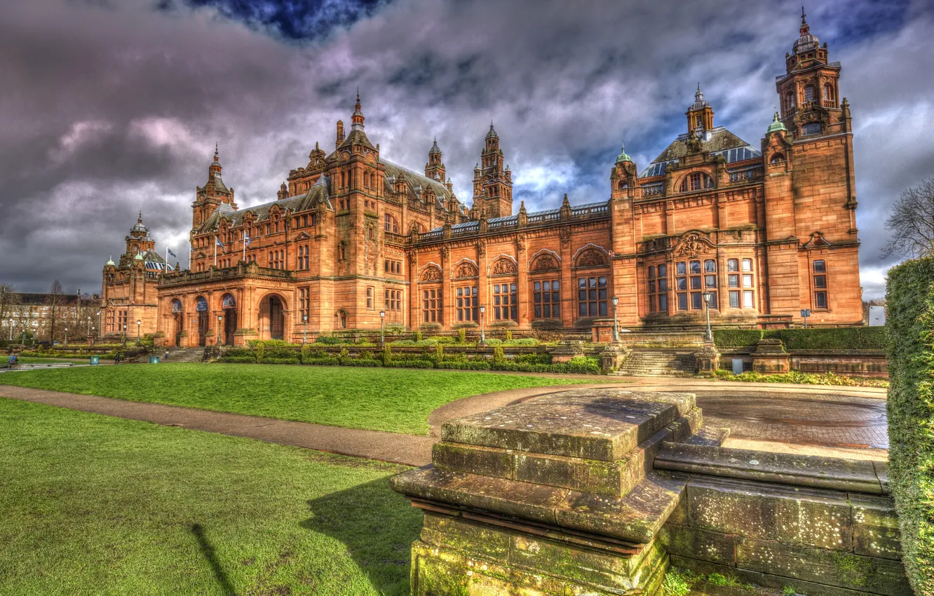 Photo wallpaper design, lawn, HDR, lights, track, UK, architecture, Palace