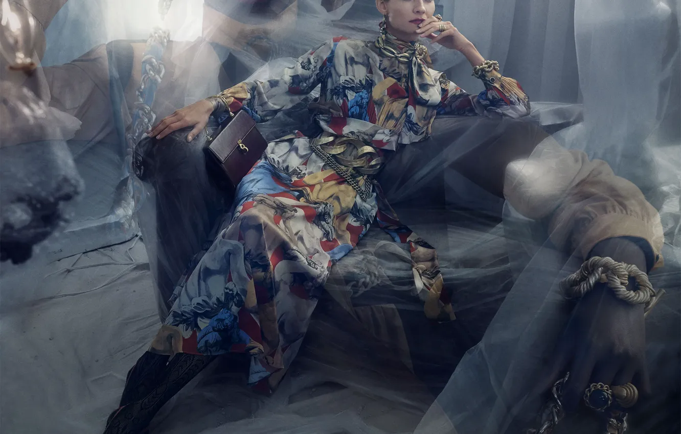 Photo wallpaper Girls, Chair, Fashion, Fashion, Zara, Photomontage, Zara Winter Collection, Winter Collection