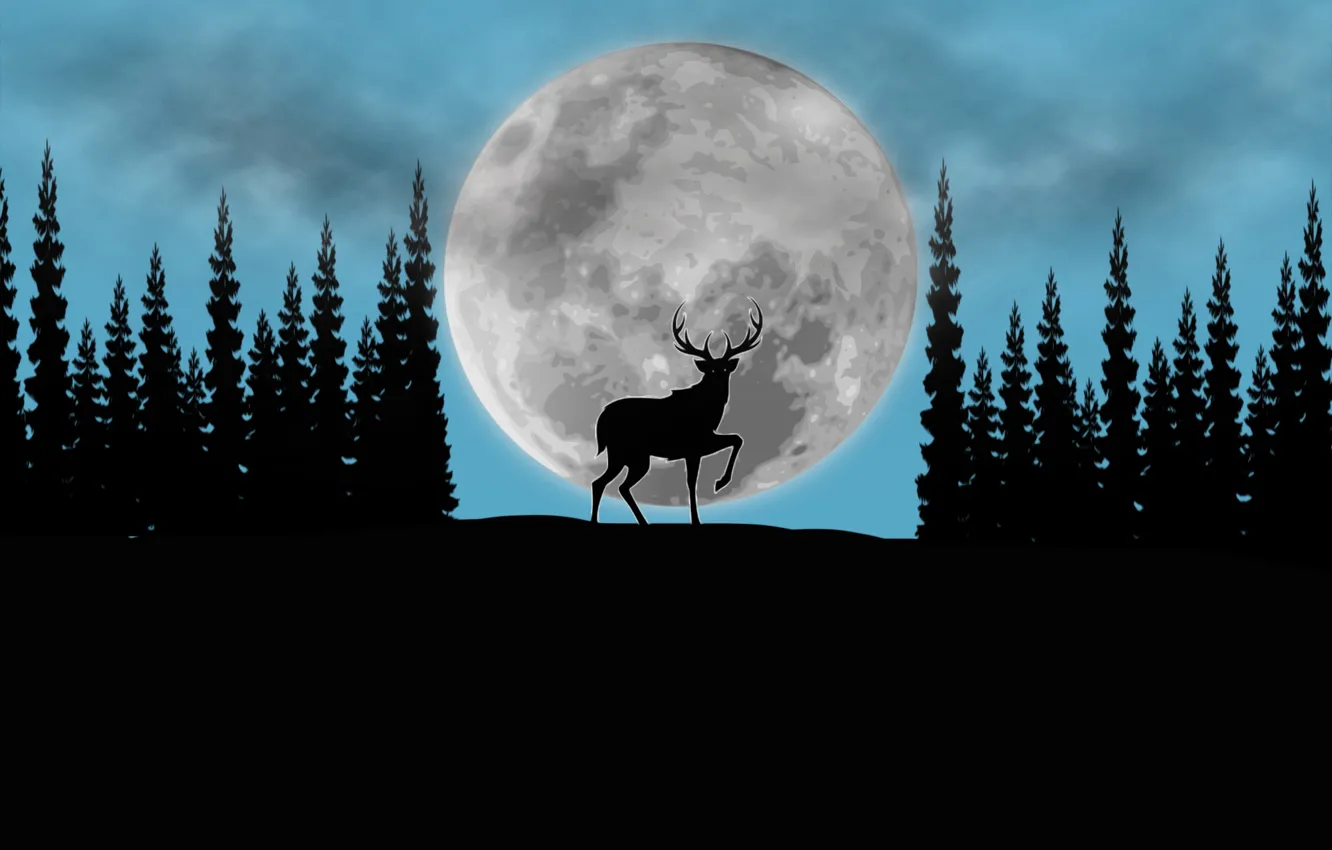 Photo wallpaper forest, the moon, deer, art, picture