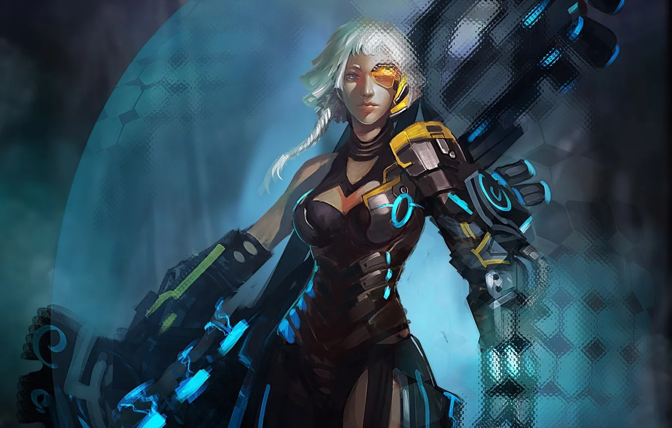 Photo wallpaper girl, abstraction, weapons, art, headband