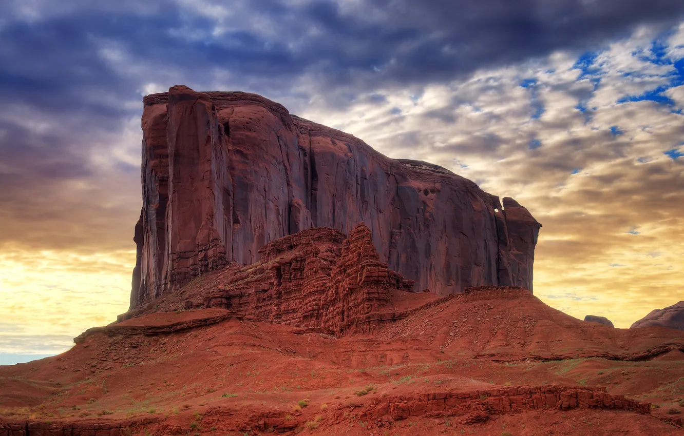 Photo wallpaper clouds, rocks, dawn, Utah, Monument valley