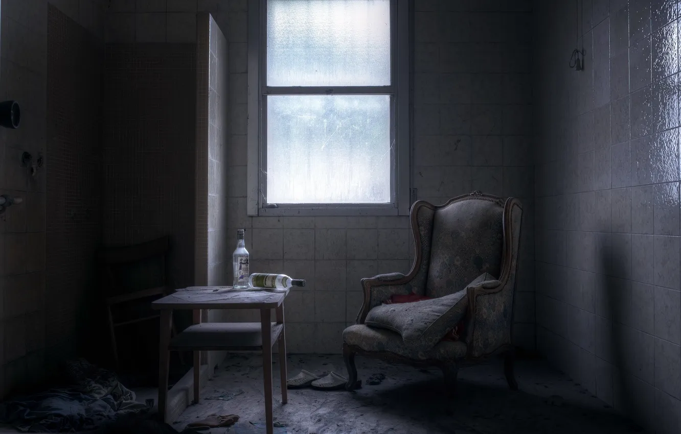 Photo wallpaper chair, window, bottle