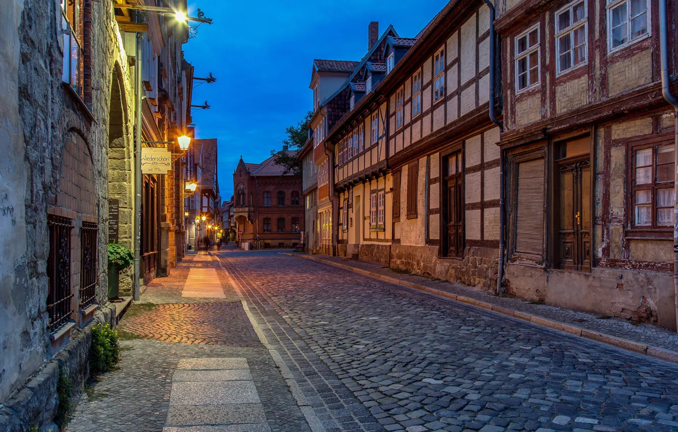 Photo wallpaper street, home, the evening, Germany, Quedlinburg