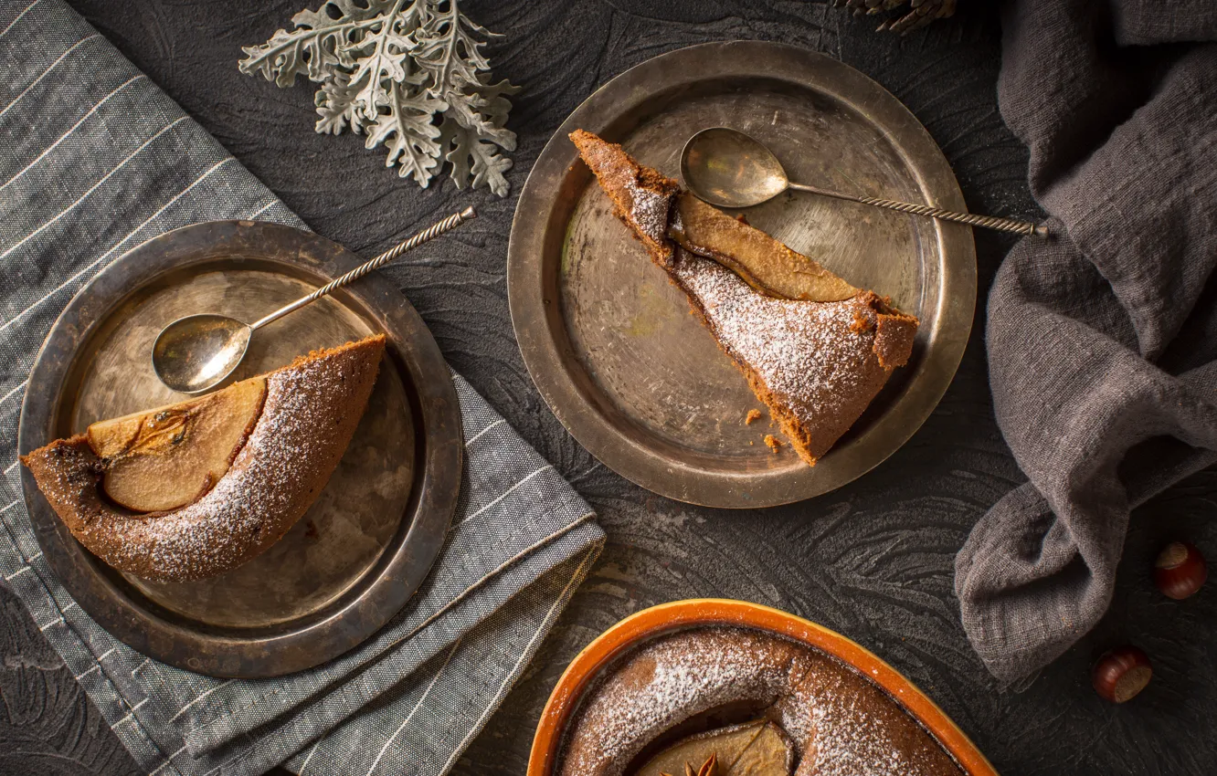 Photo wallpaper plate, pie, the pieces of the pie, pear