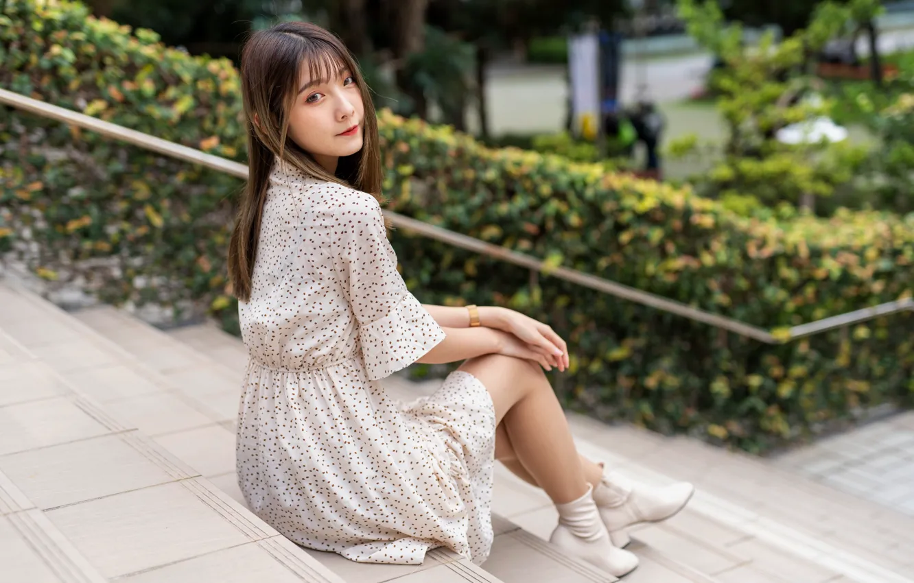 Photo wallpaper look, pose, model, portrait, makeup, figure, dress, hairstyle