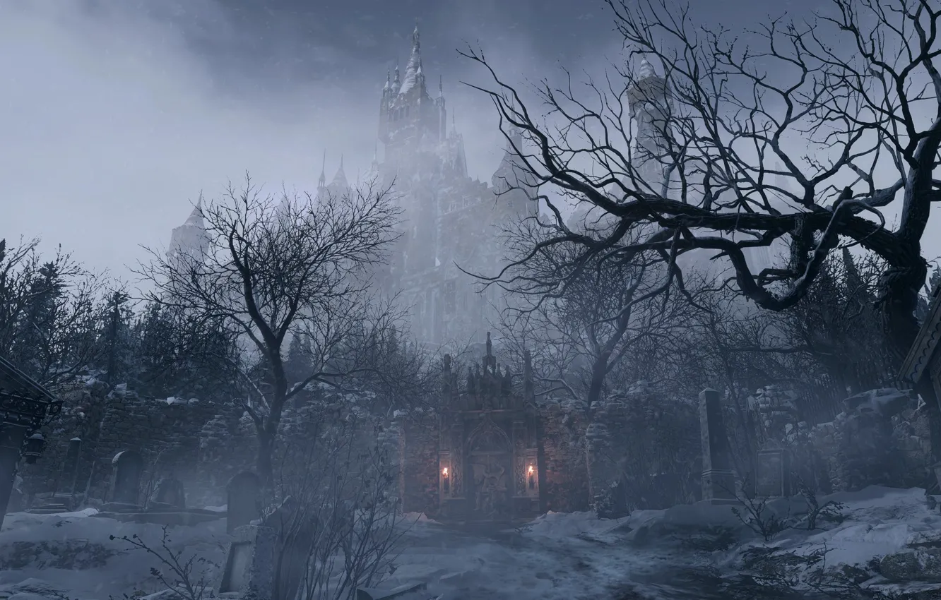 Photo wallpaper winter, snow, castle, Resident evil, Resident Evil 8: Village