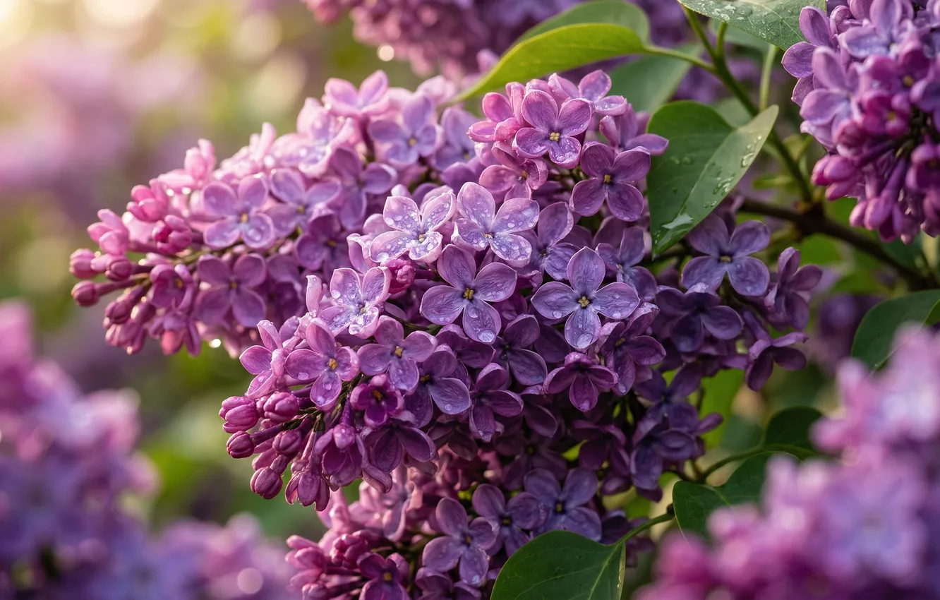Photo wallpaper flowers, lilac, bokeh, branch