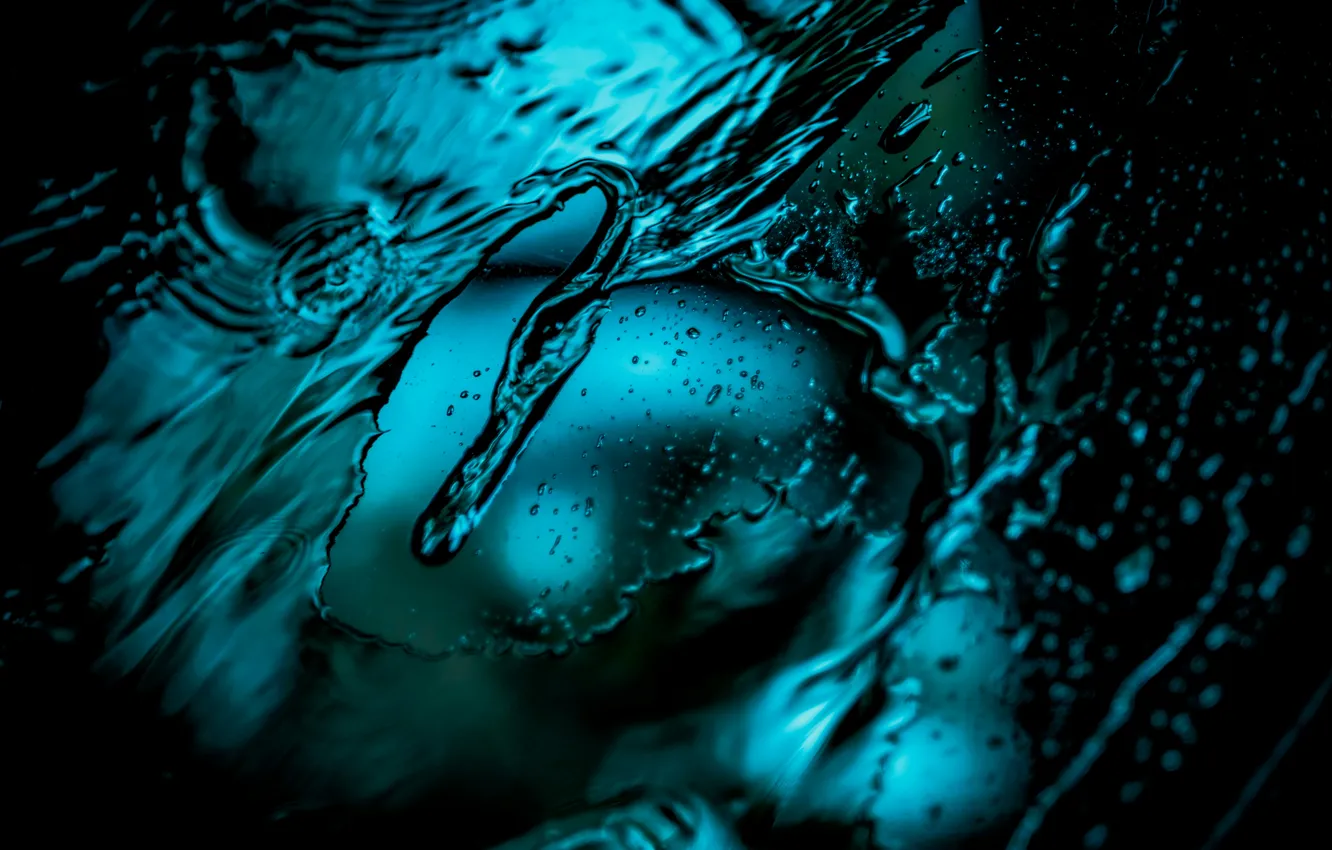 Photo wallpaper NATHAN MULLET, Water drops window, water drops on blue surface
