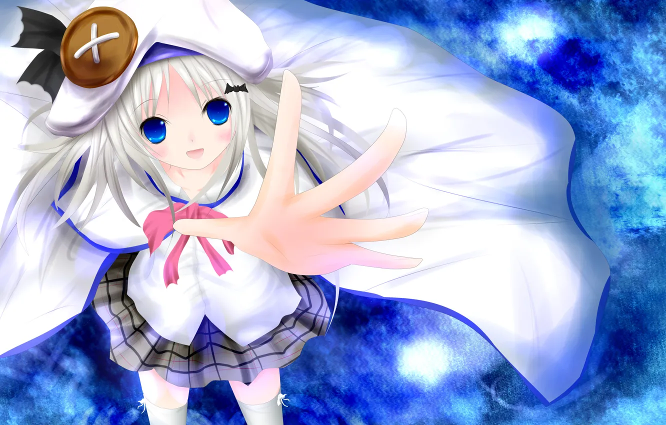 Photo wallpaper hat, anime, hands, art, buttons, loli, Little Busters!, kitamuraeri