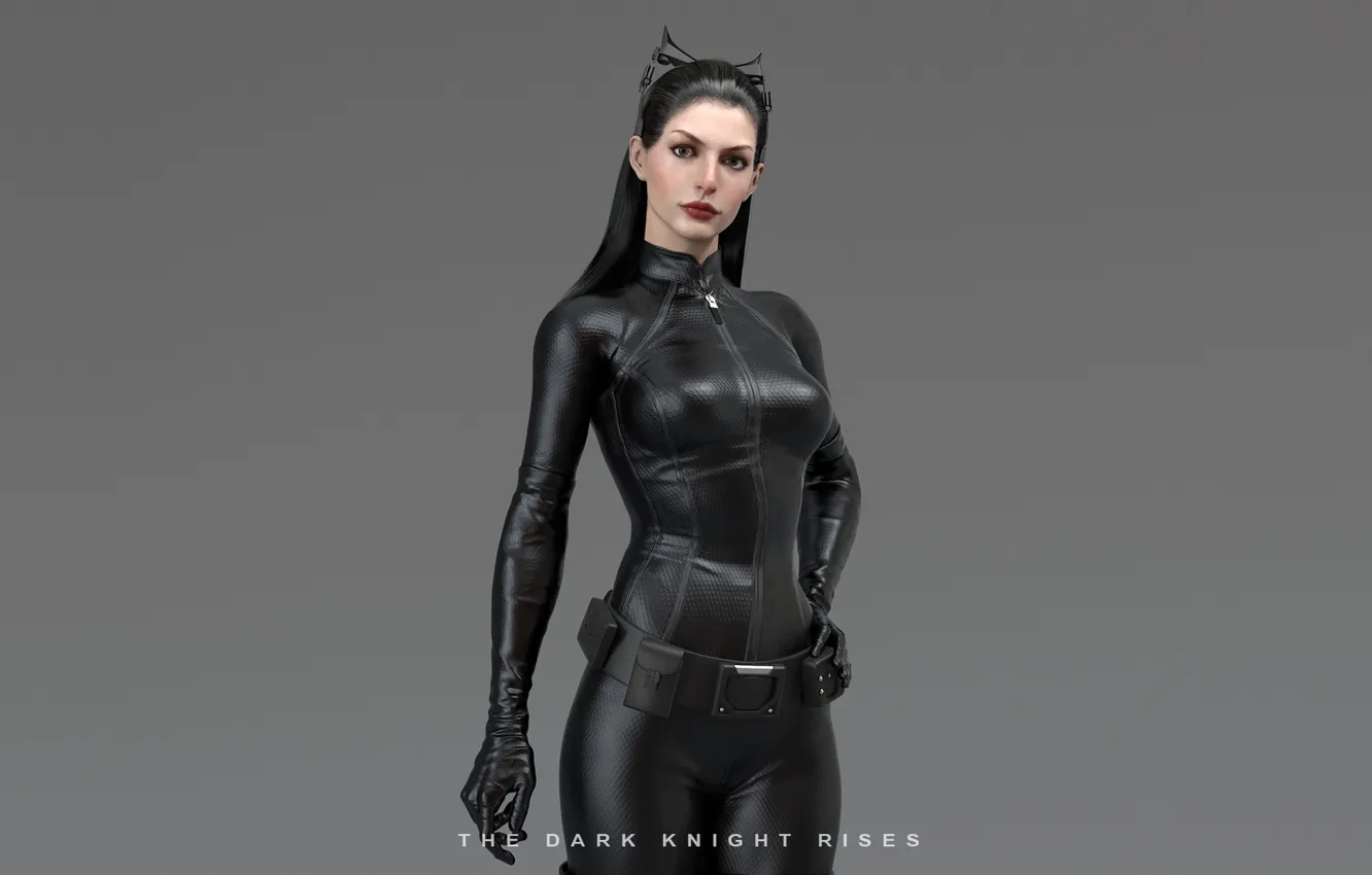 Photo wallpaper girl, costume, ears, superhero, simple background, Catwoman