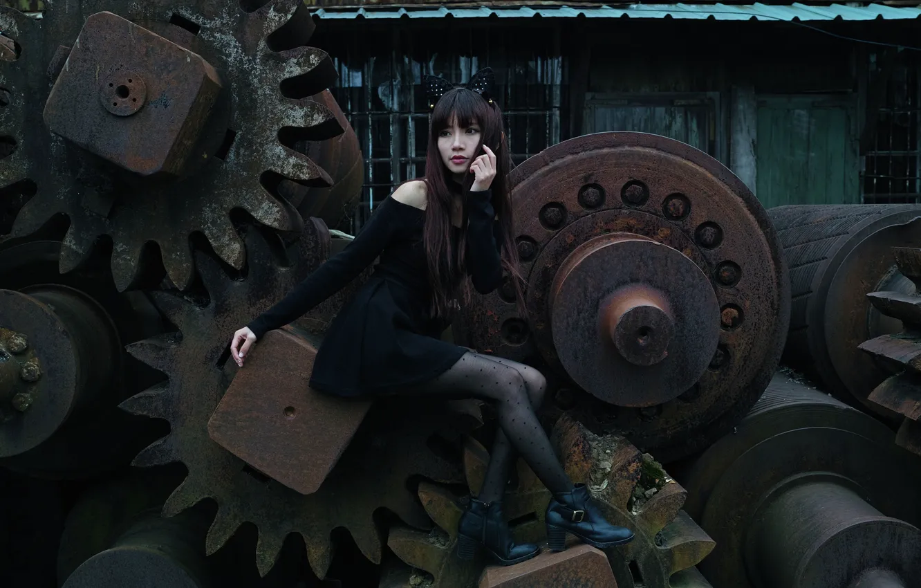 Photo wallpaper girl, metal, face, style, hair, dress, rust, legs