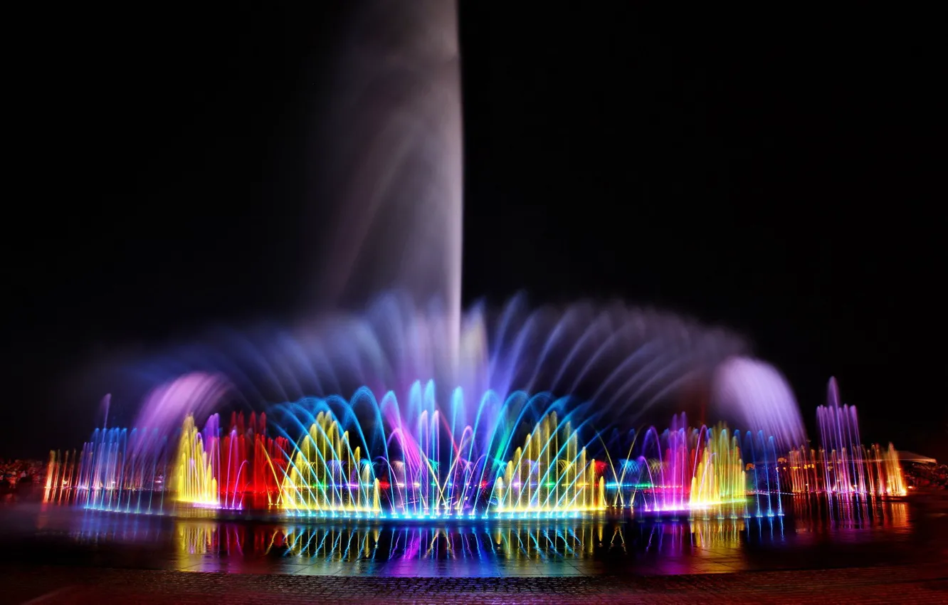 Photo wallpaper night, beauty, fountain