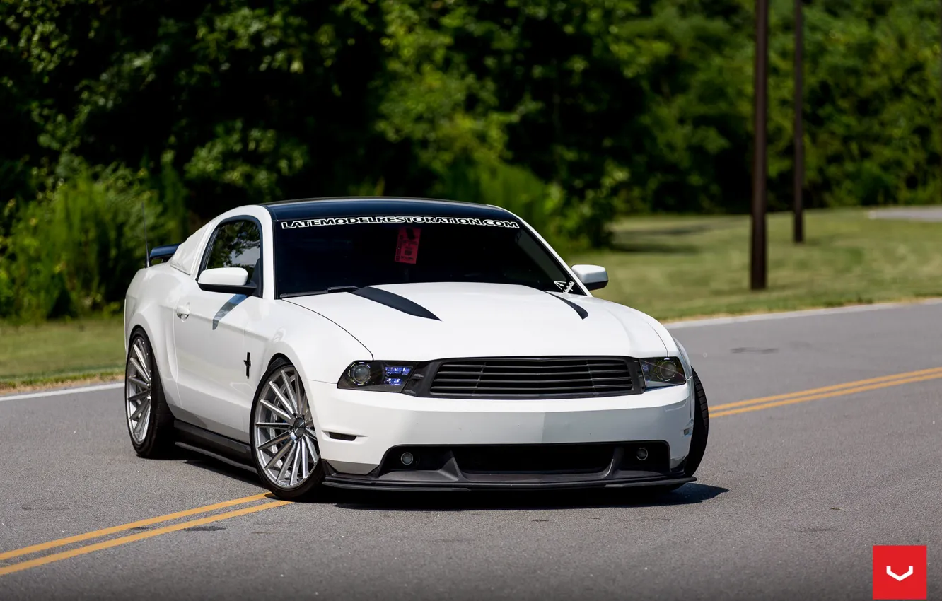 Photo wallpaper mustang, white, ford, vossen