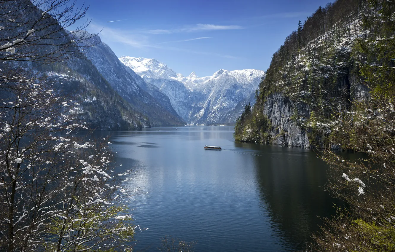 Photo wallpaper snow, landscape, mountains, nature, lake, Germany, Bayern, Alps