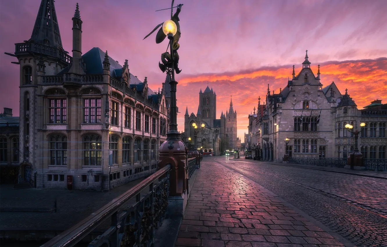 Photo wallpaper bridge, the city, home, architecture, Ghent