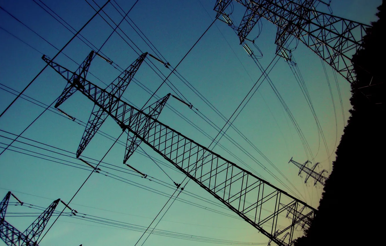 Photo wallpaper the sky, wire, electricity, power lines, vysokovoltny