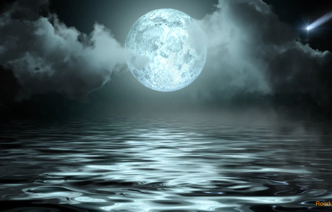 Photo wallpaper space, night, the moon, planet, moonlit night, Photoshop