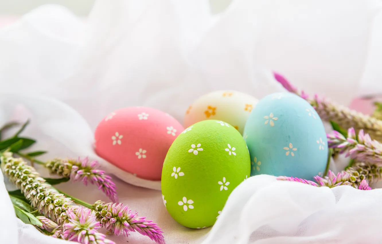 Photo wallpaper flowers, eggs, Easter, happy, flowers, eggs, easter, decoration