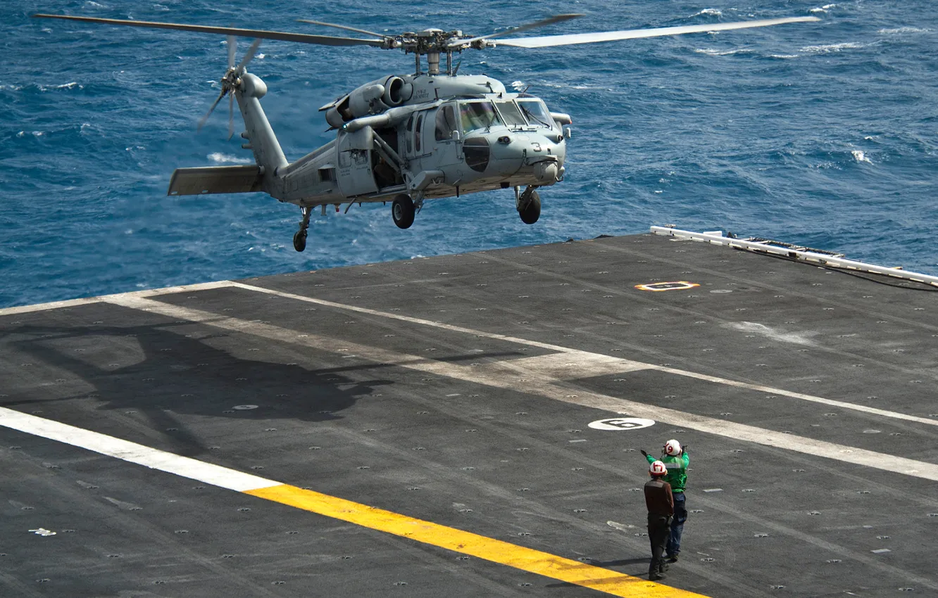 Photo wallpaper sea, helicopter, the carrier, landing, Sikorsky, UH-60, Black Hawk, black hawk