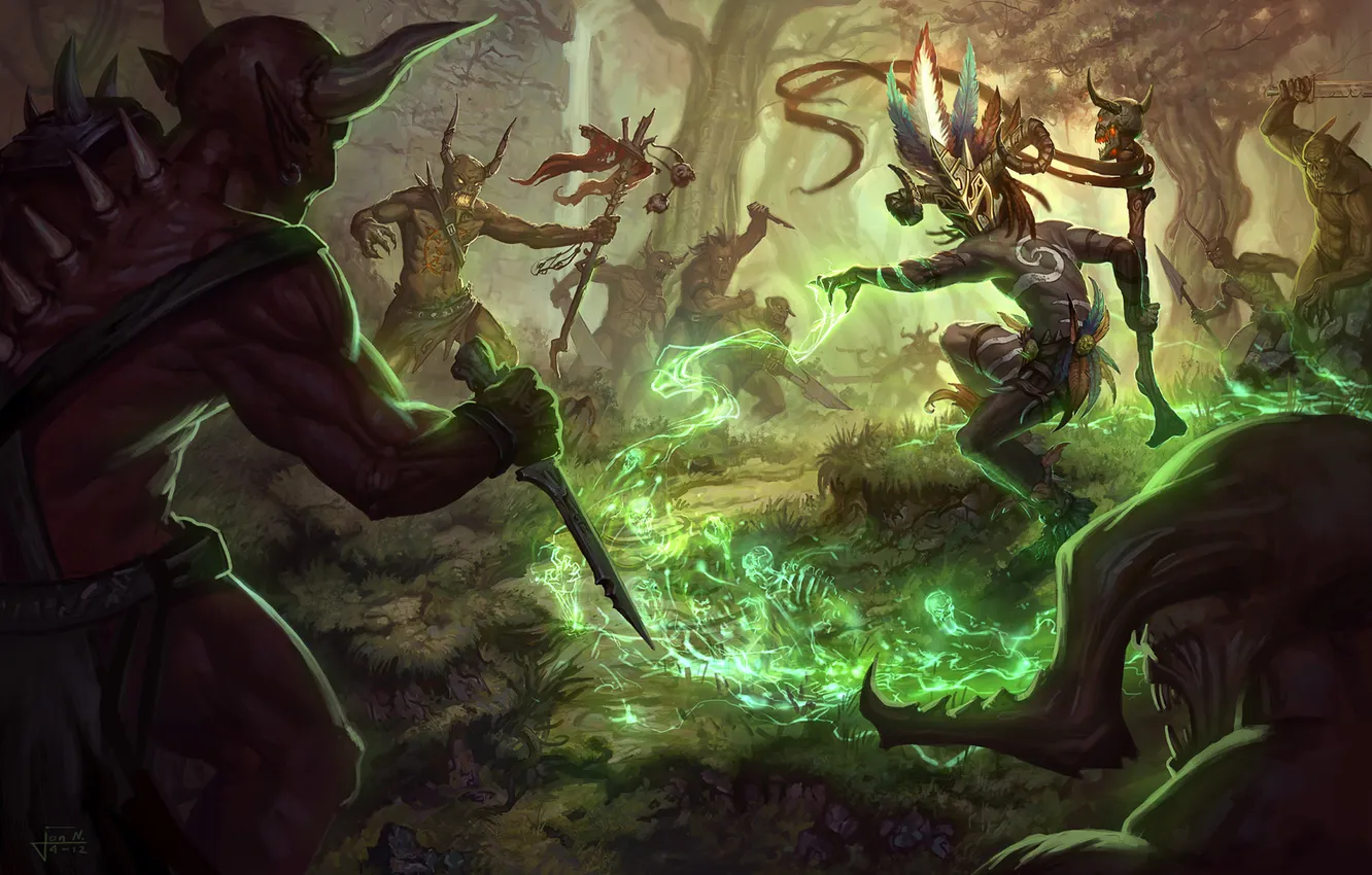 Photo wallpaper forest, magic, the demon, art, Diablo 3, shaman, Witch Doctor