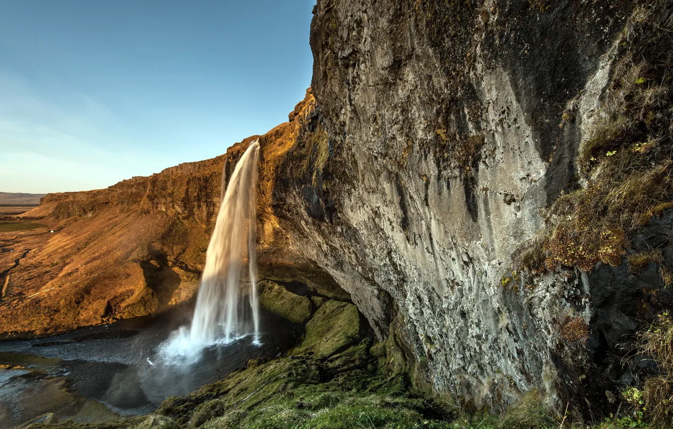 Photo wallpaper landscape, mountains, waterfall