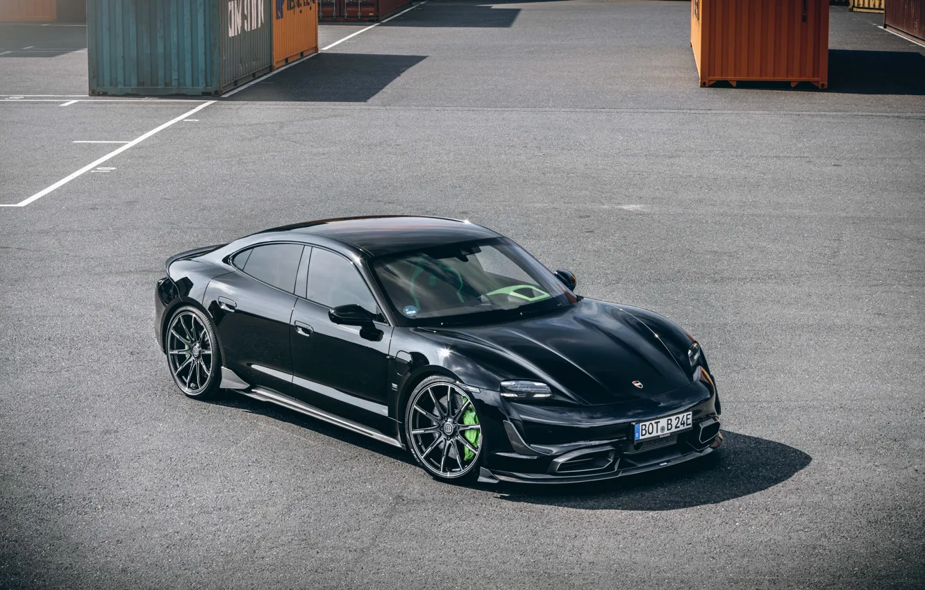 Photo wallpaper Porsche, Brabus, Black, Side, Port, Container, 2022, Brabus Porsche Taycan Turbo S