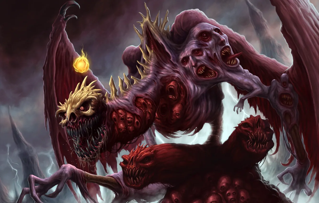 Photo wallpaper face, dragon, skull, wings, paws, mouth, claws, fangs