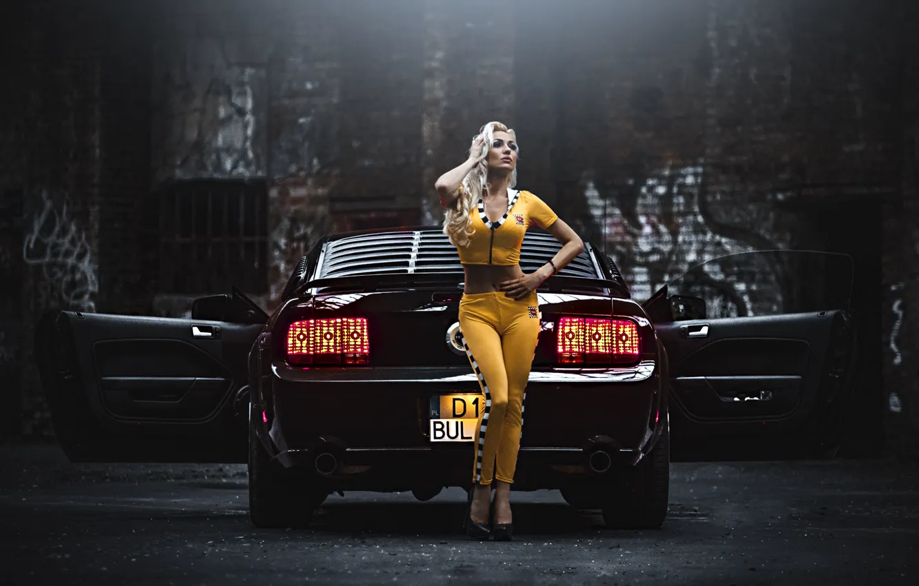 Photo wallpaper machine, auto, Mustang, Ford, blonde, Ford Mustang