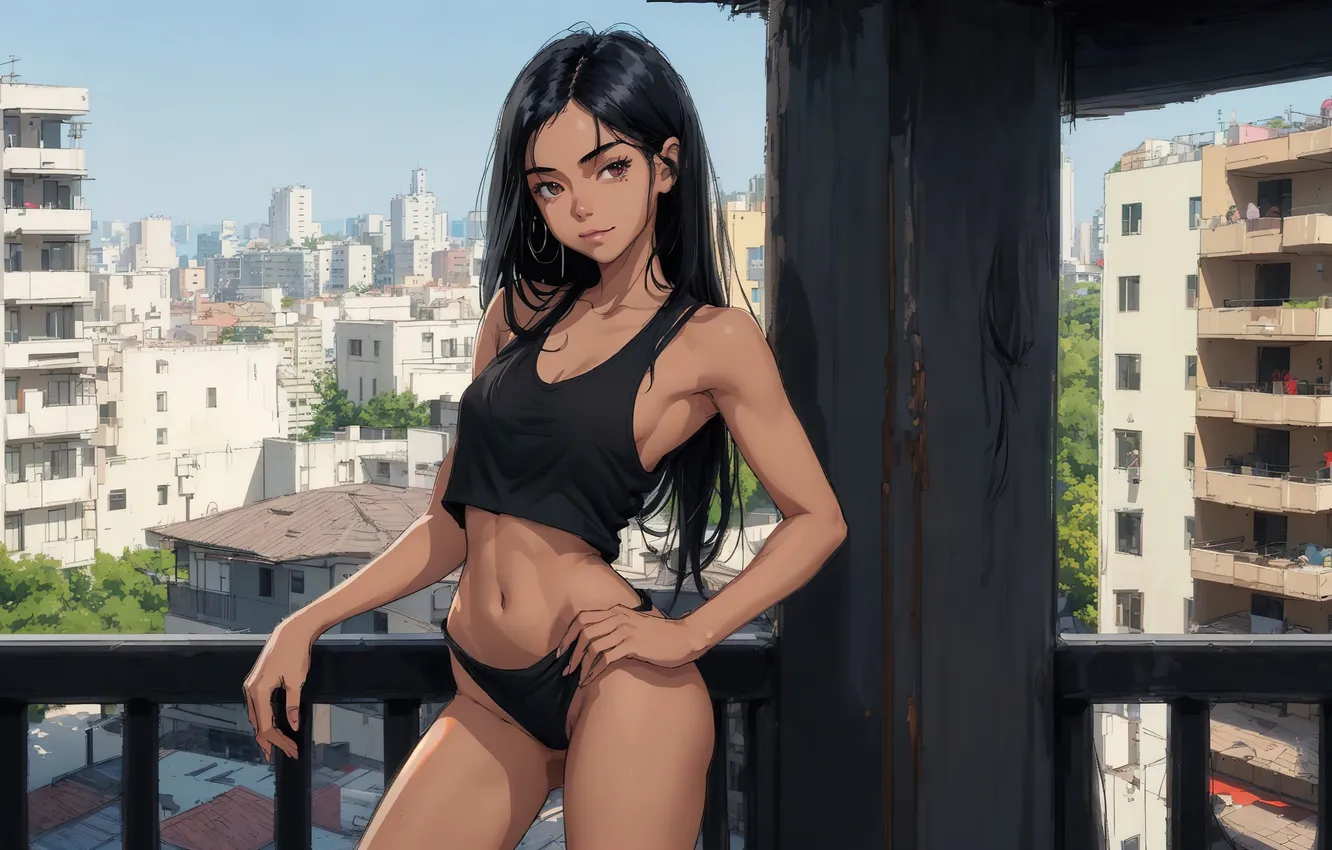 Photo wallpaper girl, fantasy, art, painting, digital art, fantasy art, Town, balcony